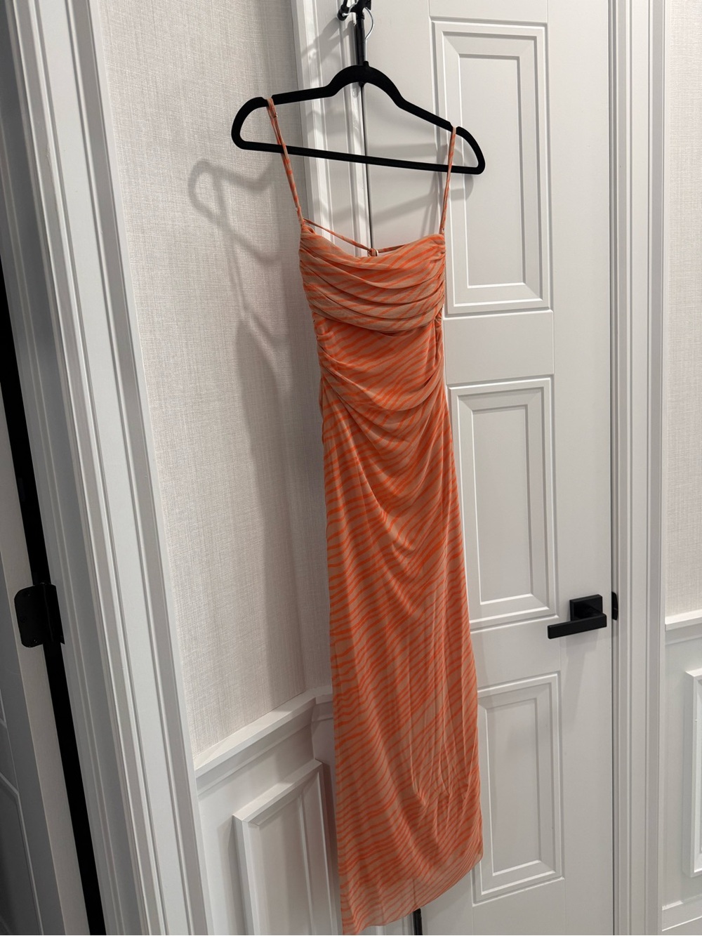 Zara Orange Striped Spaghetti-Strap Maxi Dress